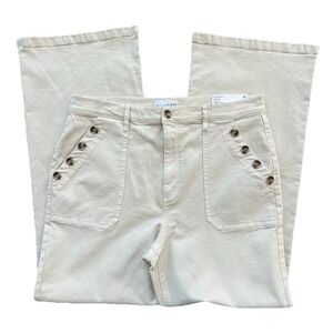 NWT LOFT Jeans Womens Sz 12 (l)31 The Wide Leg Mariner Button‎ Detail High Rise
